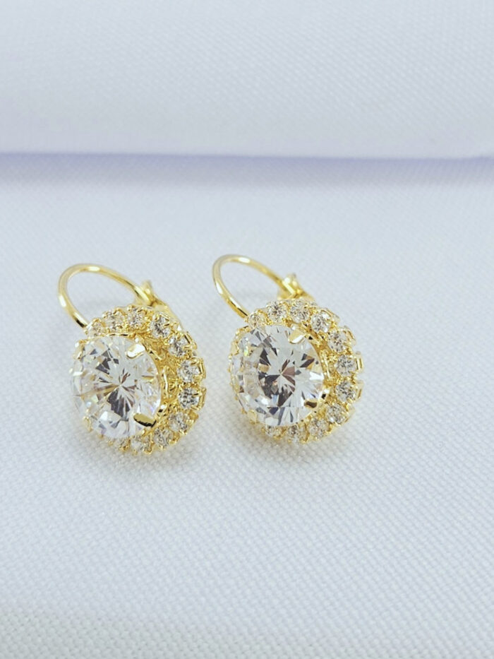 Brinco pedra cristal com zircônias