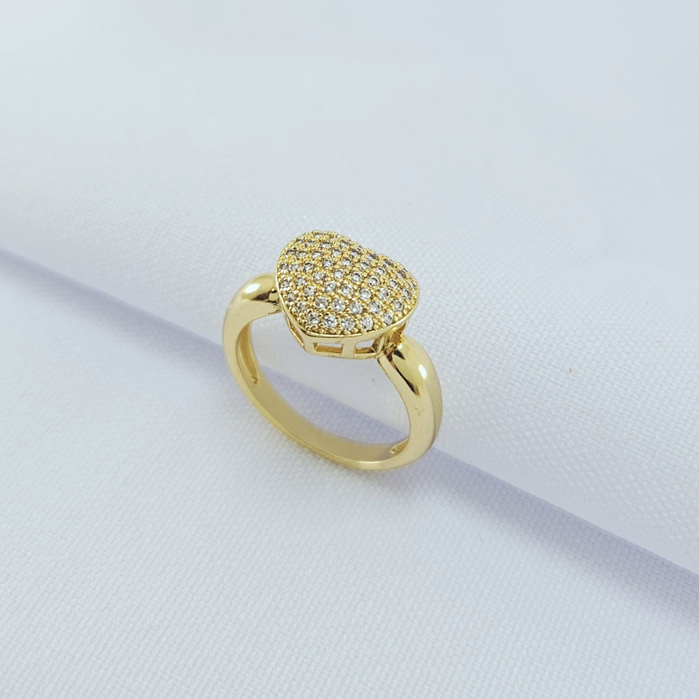 Anel coração cravejado borda vazada