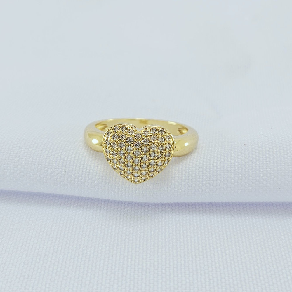 Anel coração cravejado borda vazada - Imagem 2