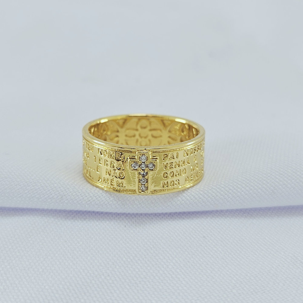 Anel detalhe oração Pai Nosso com cruz cravejada - Imagem 2