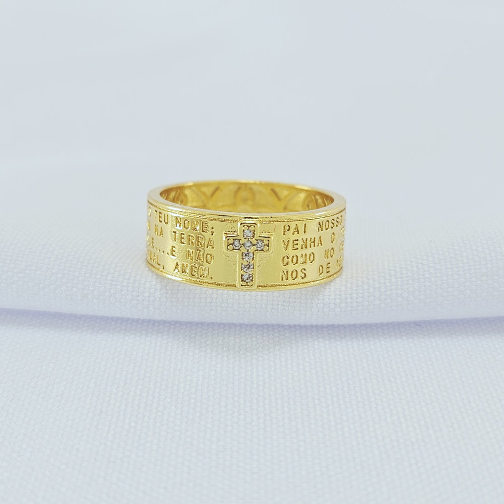 Anel oração pai nosso detalhe cruz cravejado - Imagem 2