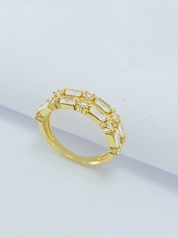 Anel fio duplo pedra baguete cristal