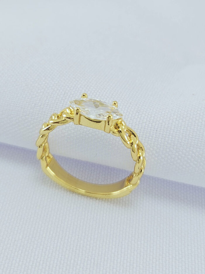 Anel detalhe corrente pedra navete cristal