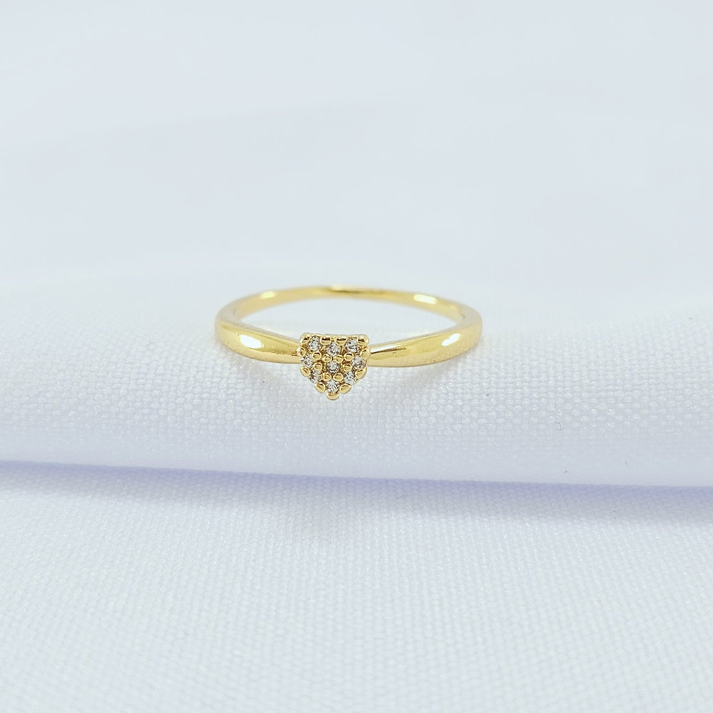 Anel solitário coração cravejado - Imagem 2