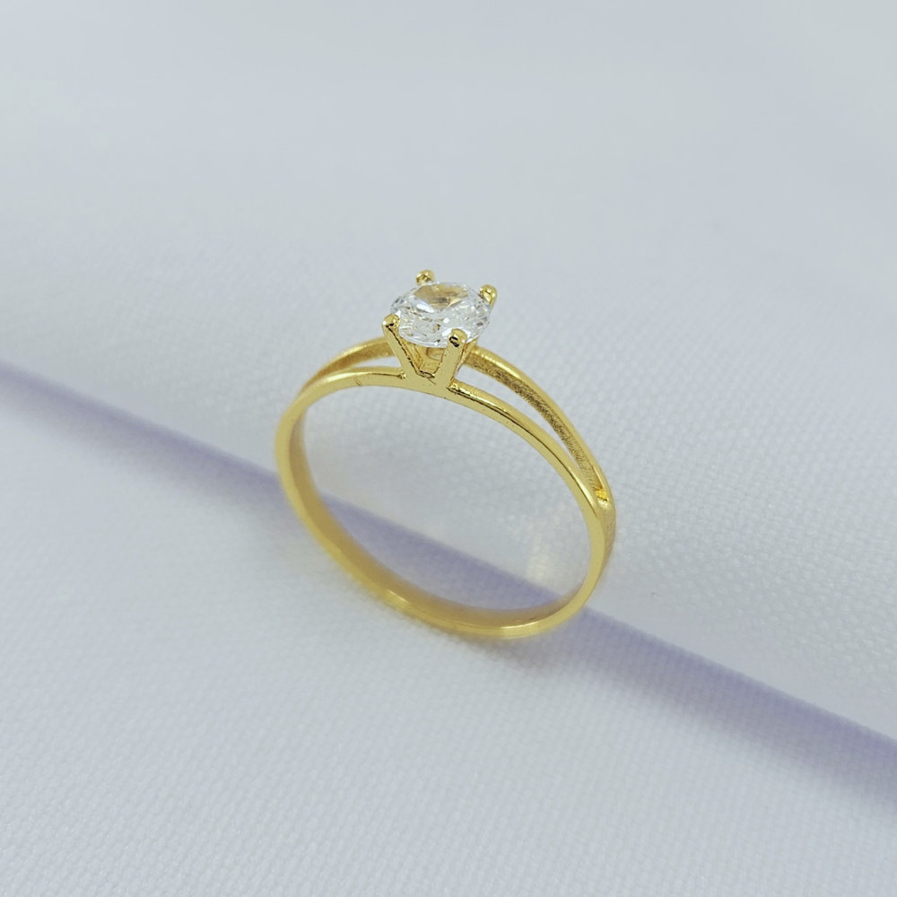 Anel solitário pedra redonda cristal