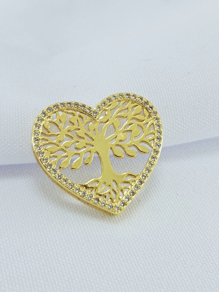 Pingente coração árvore da vida fio cravejado