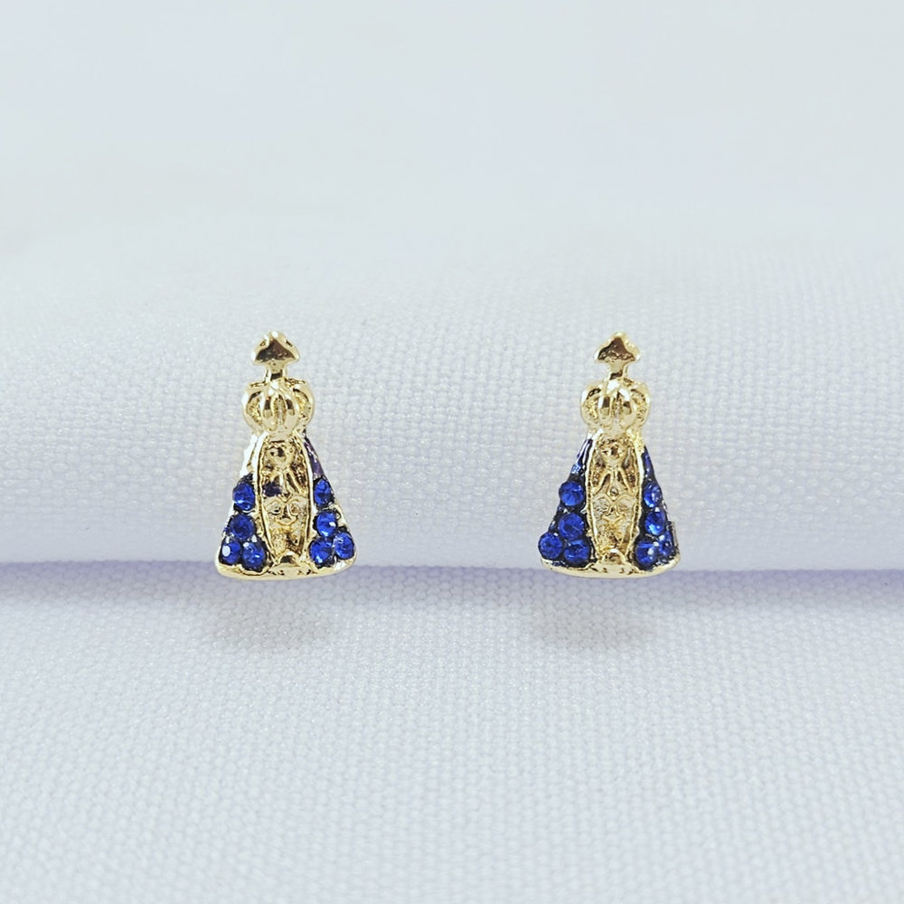 Brinco N.S Aparecida detalhe zicônia azul