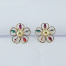 Brinco flor vazada detalhe pedras coloridas