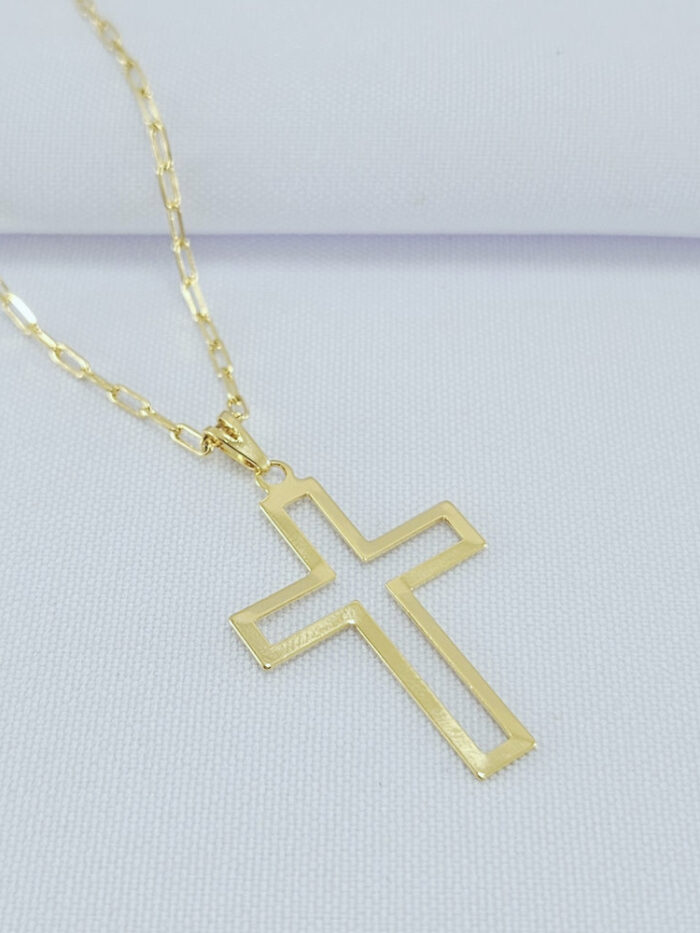 Corrente masculina elo cartier pingente cruz