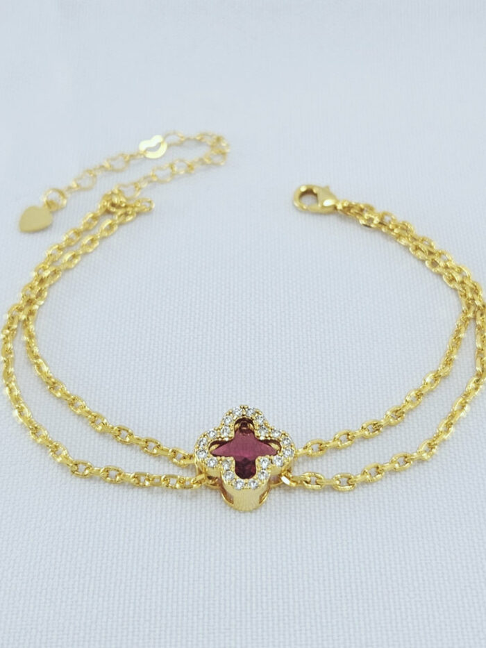 Pulseira elo português duplo detalhe trevo