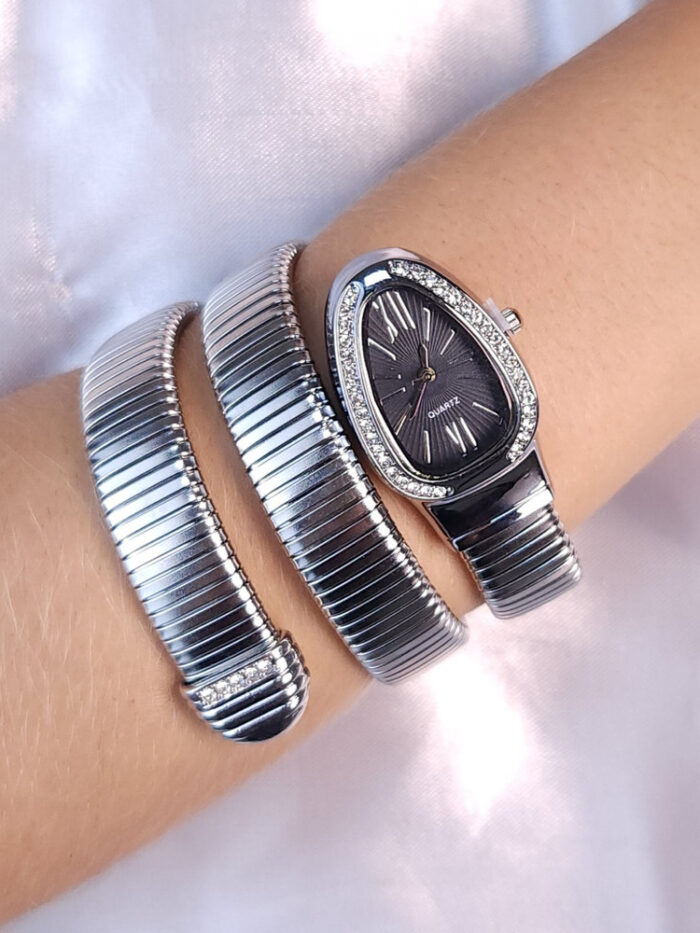 Relógio Bracelete estilo serpente prateado