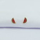 Brinco infantil melancia borda dourada