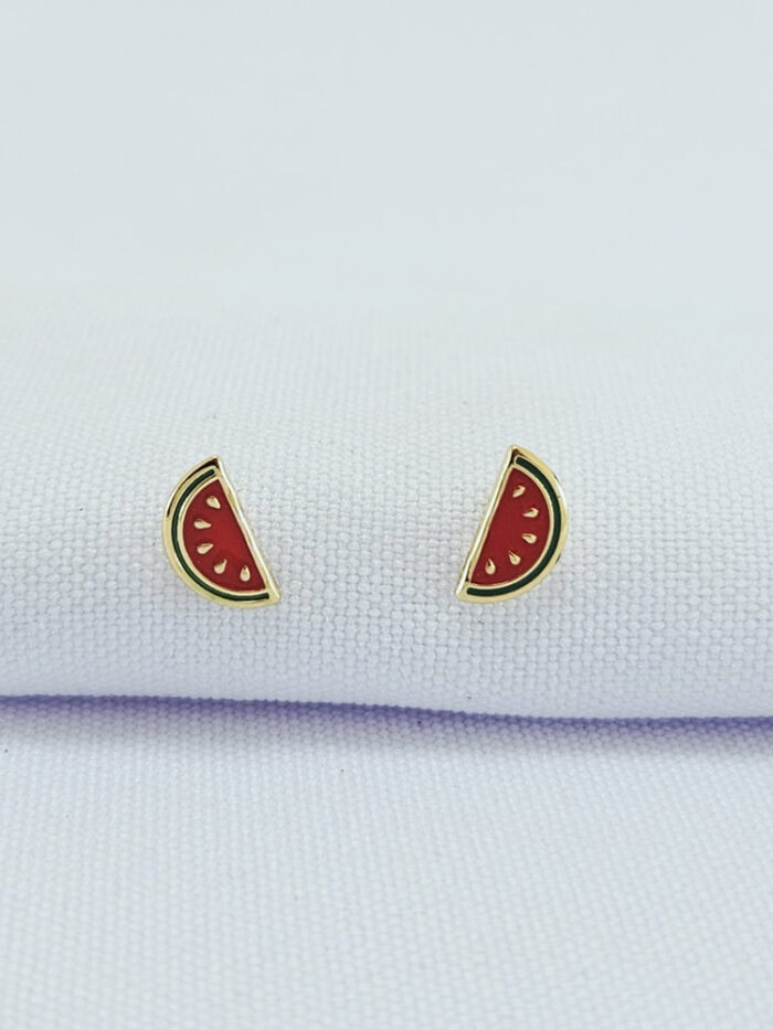 Brinco infantil melancia borda dourada
