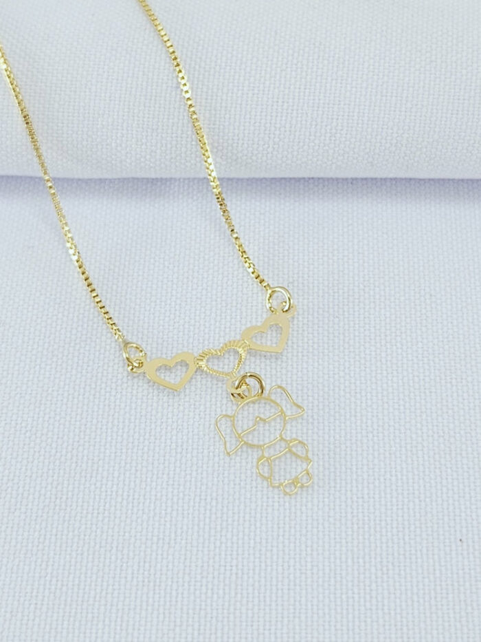 Gargantilha pingente coração triplo 1 Menina