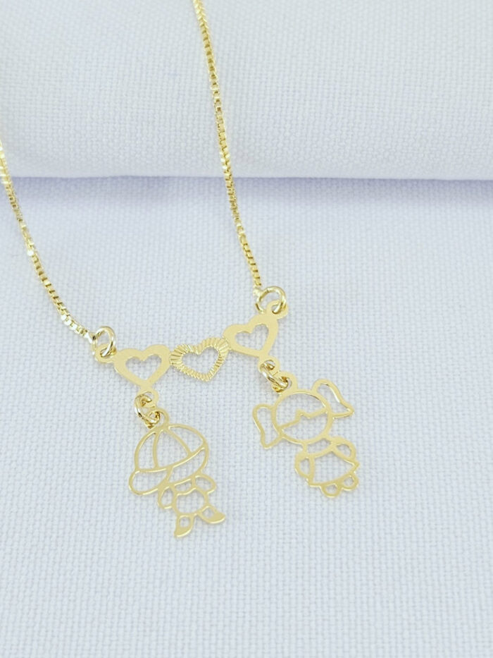 Gargantilha pingente coração triplo 1 casal