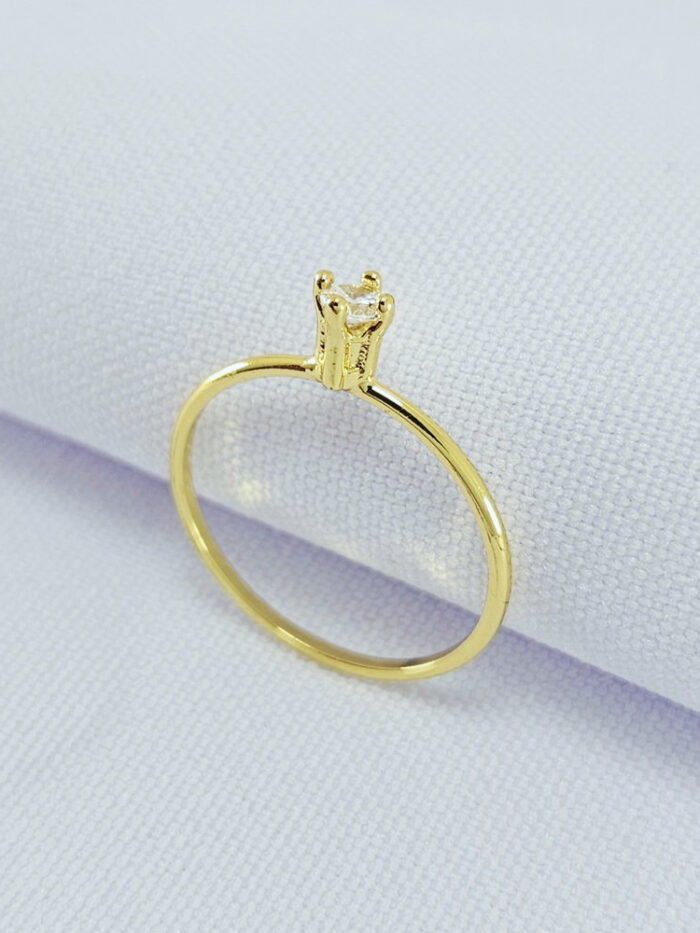 Anel solitário pedra cristal minimalista