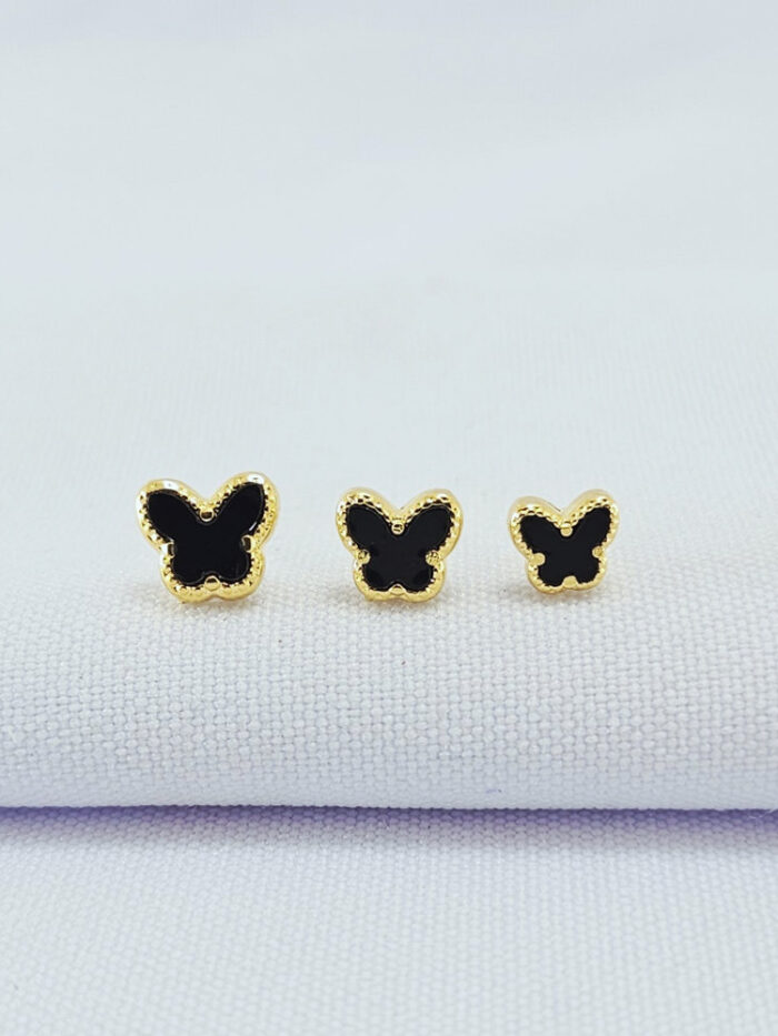 Trio de brincos borboleta borda detalhada