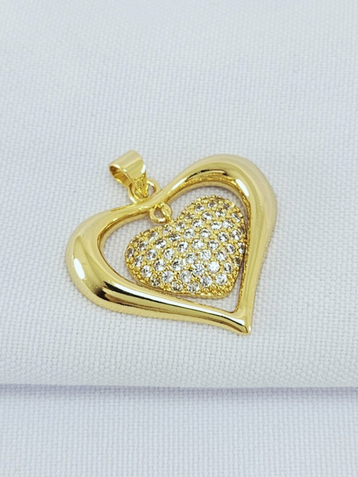 Pingente coração duplo com zircônia e liso
