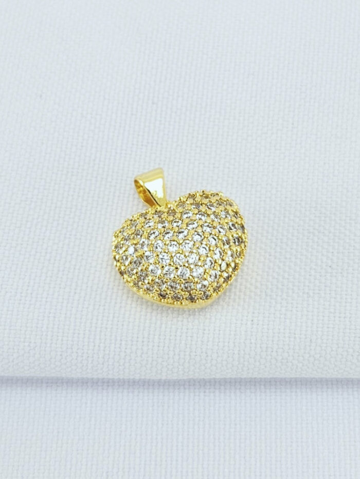 Pingente coração boleado cravejado