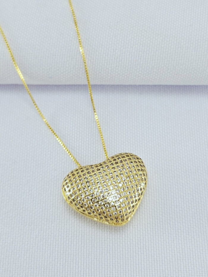 Gargantilha veneziana pingente coração cravejado