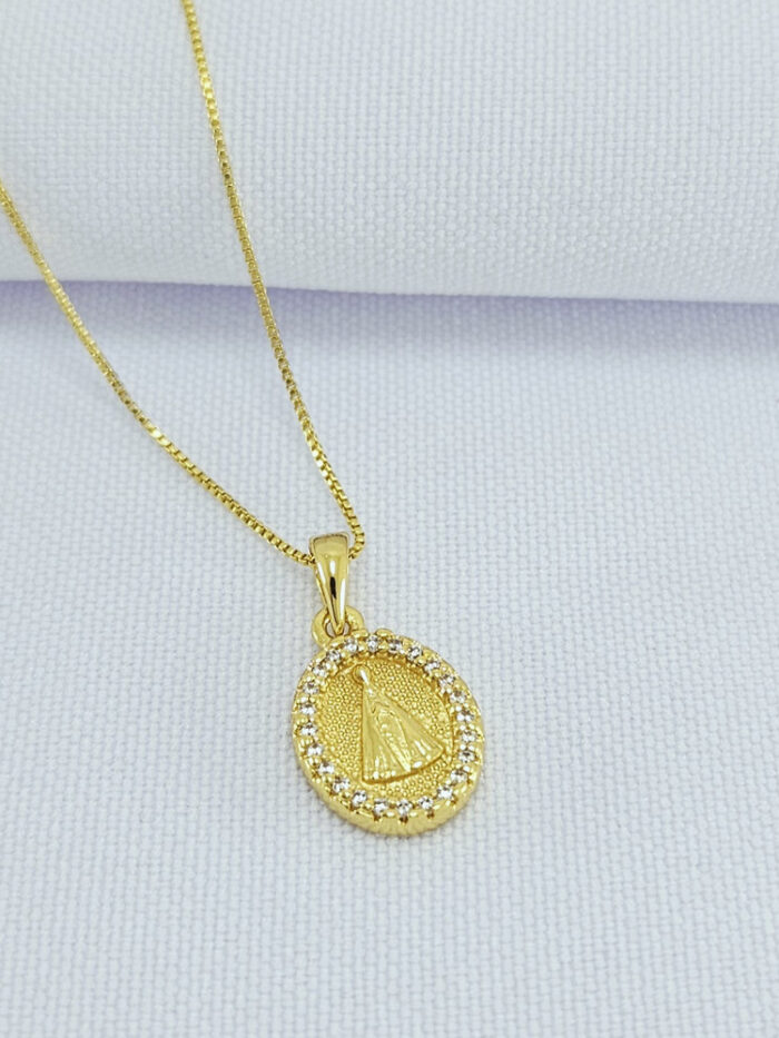 Gargantilha N.S Aparecida borda cravejada