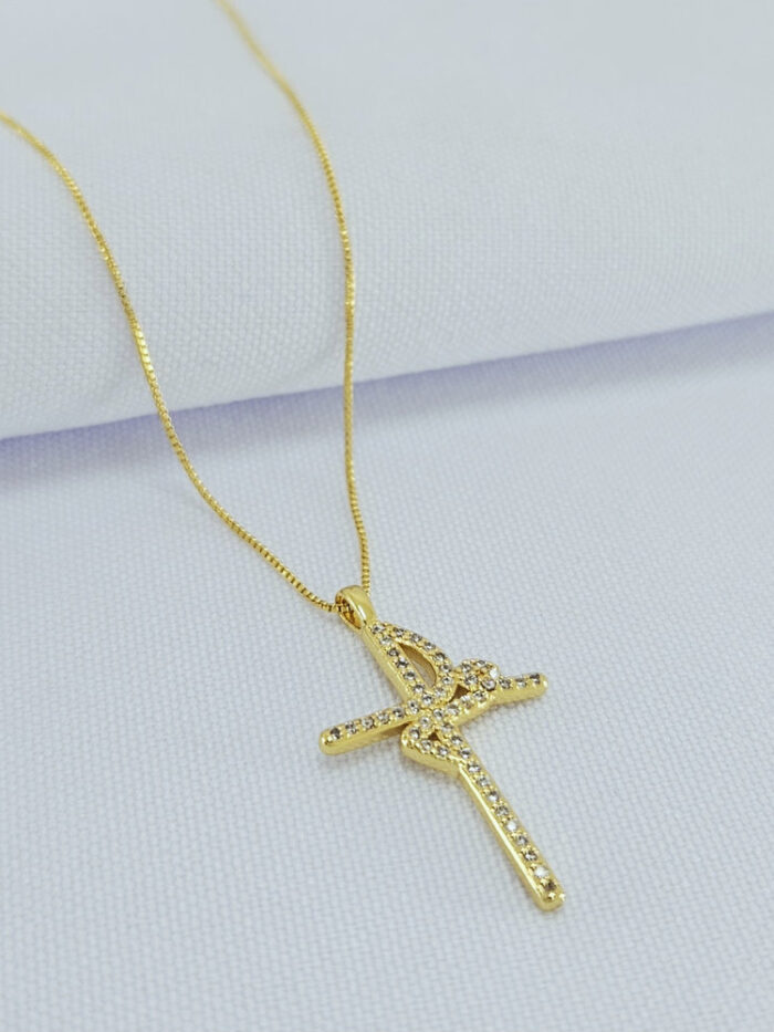 Gargantilha veneziana com pingente fé cravejado