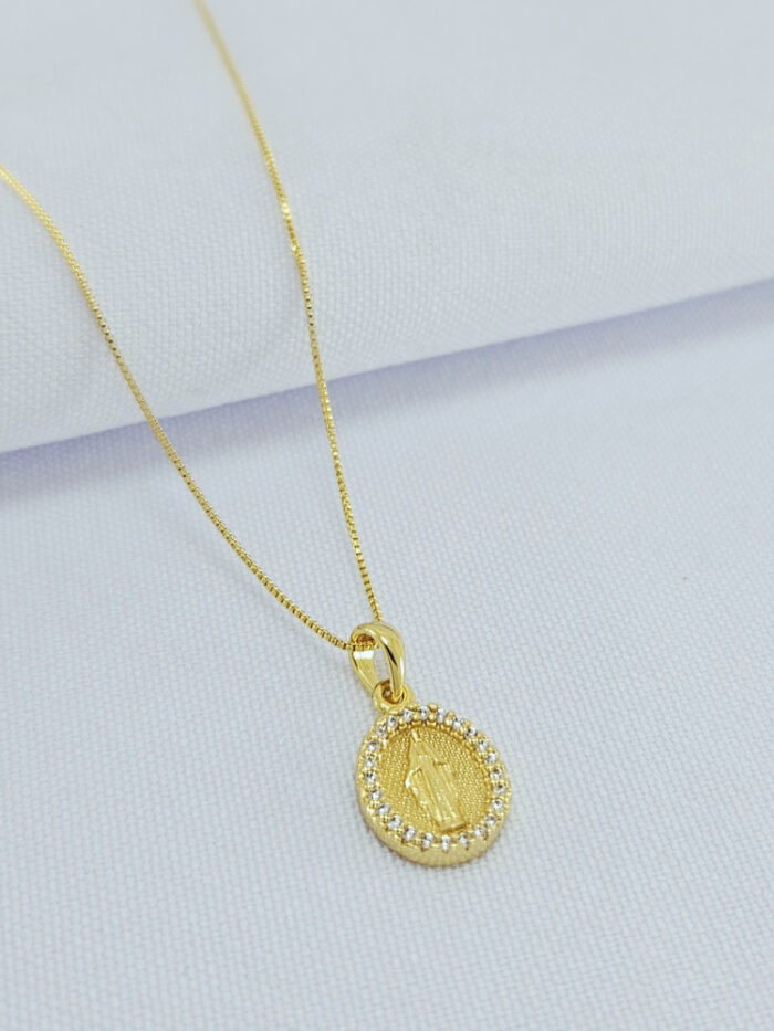 Gargantilha N.S das Graças borda cravejada