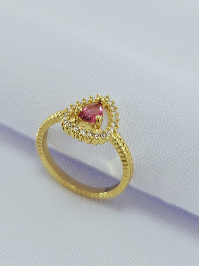 Anel gota detalhe cravejado (Rosa Pink)