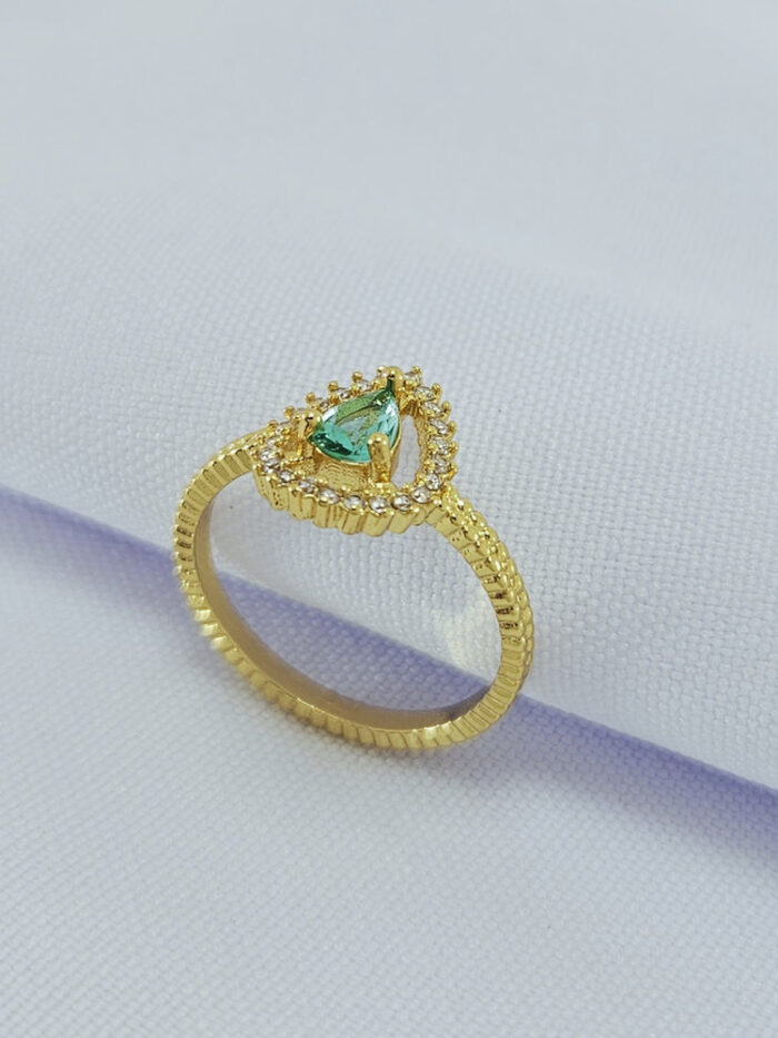 Anel gota detalhe cravejado (Verde Claro)