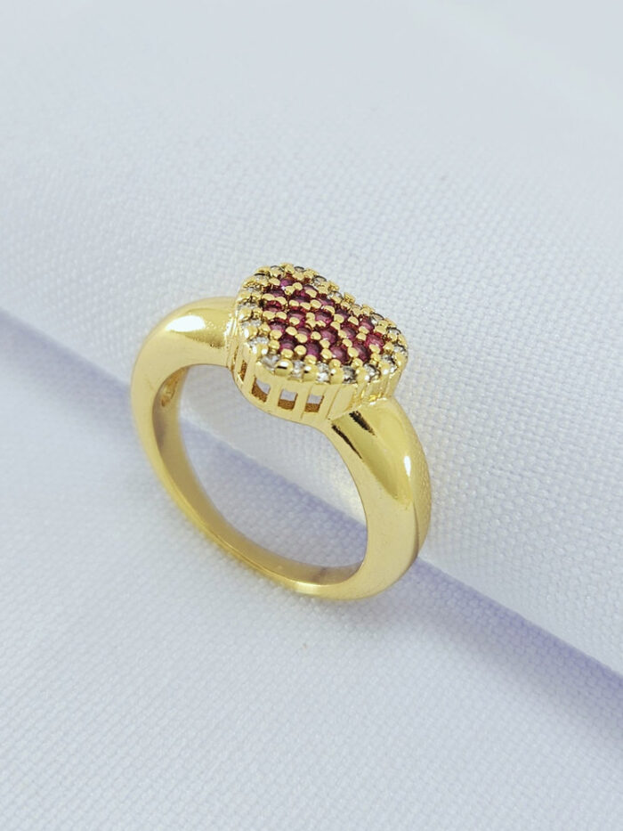 Anel detalhe coração cravejado (rosa)