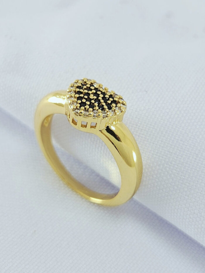 Anel detalha coração cravejado (preto)