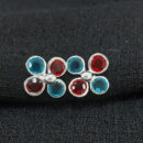 Brinco flor cristais redondos vermelho e azul