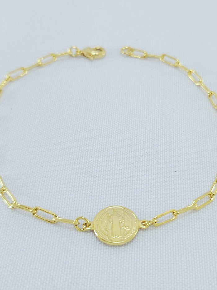 Pulseira elo cartier com medalha de São Bento