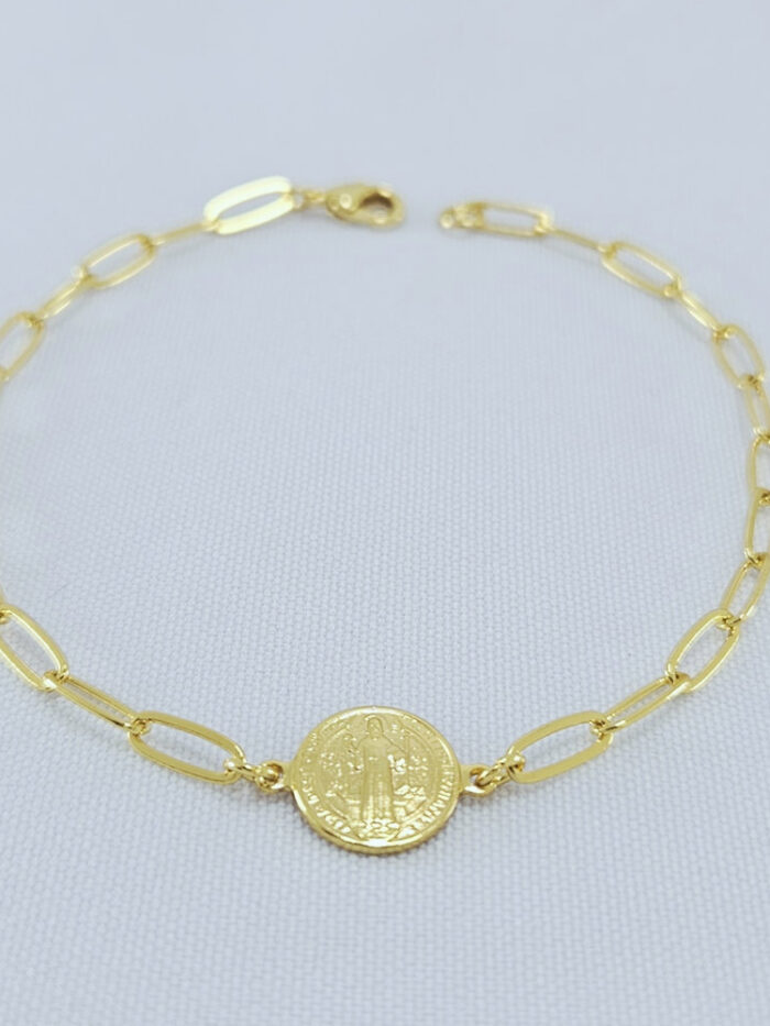 Pulseira masculina elo cartier medalha de São Bento