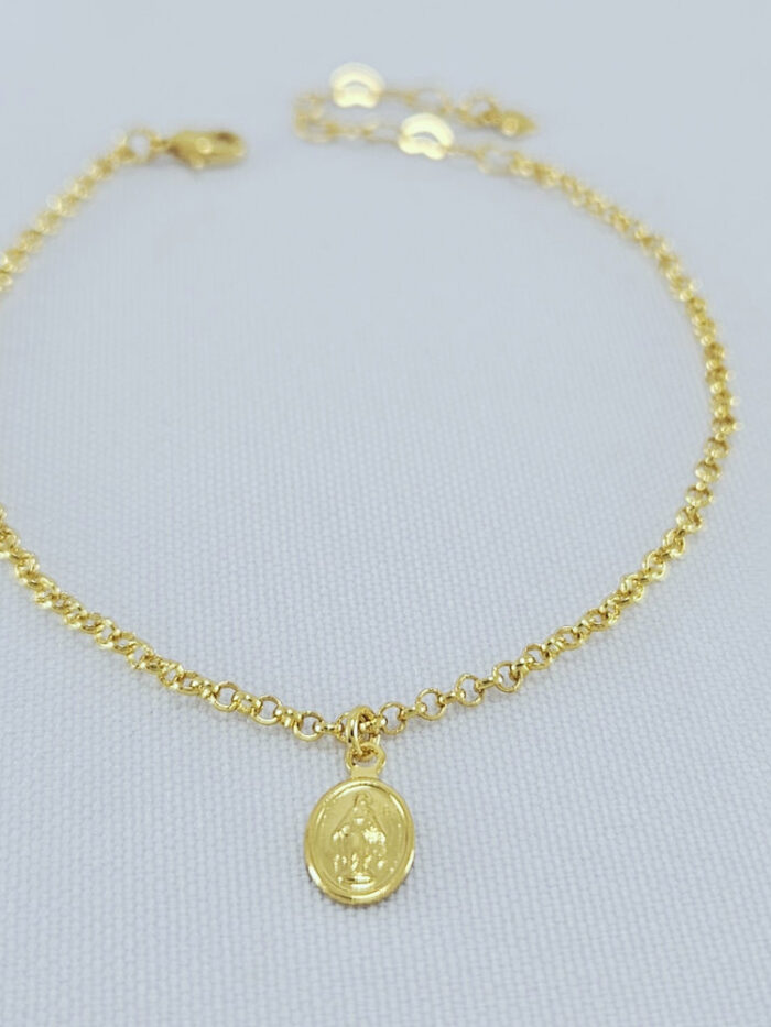 Pulseira elo americano com medalha N.S das Graças